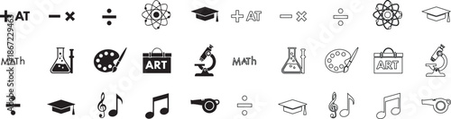 Education and School Subject Icons Set. Solid and Line Art Vector Collection. isolated PNG with Transparent Background