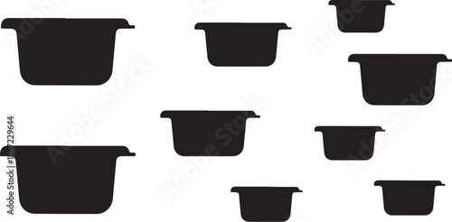 Black plastic containers on white background