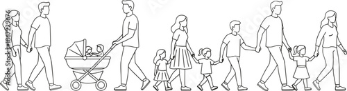 Continuous People Walking Line Art Editorial Illustration