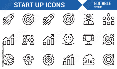 Startup metrics and performance outline icons