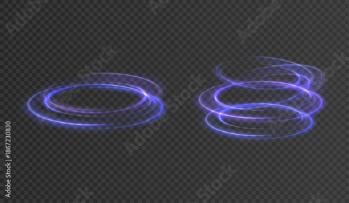 Set of smooth, shimmering motions brings a futuristic flow of energy to technological design, digital interfaces, and sci-fi visuals, presented as vector graphics on a transparent background.
