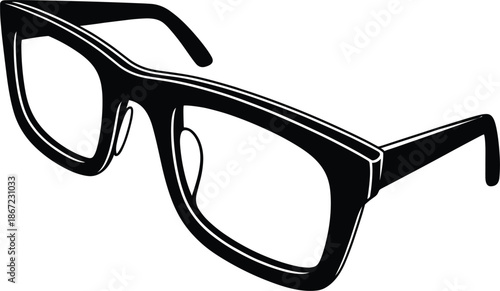 Black frame eyeglasses vector illustration, modern plastic spectacles silhouette, stylish optical eyewear design for vision correction