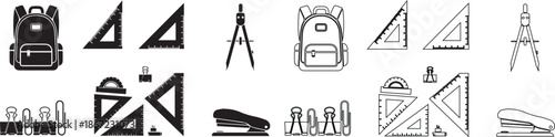 Set of School and Office Stationery Icons. Modern Vector Collection with Solid and Line Styles. isolated PNG with Transparent Background