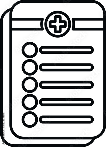 Patient medical history form with a cross symbol and checklist items