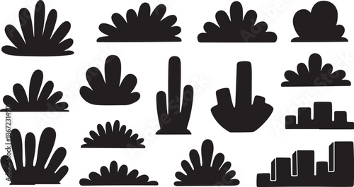 Desert Landscape Silhouette Icons Set Black