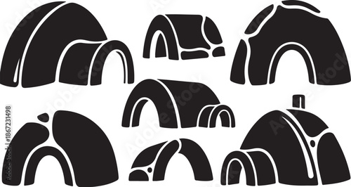Black and white igloo illustrations on white background