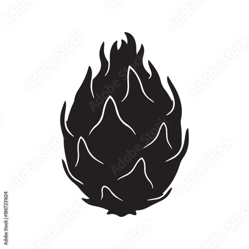 Whole dragon fruit silhouette vector flat illustration design on white background