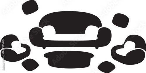 Modern living room furniture set in black silhouette style