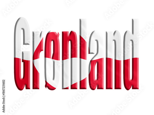 Digital composite. Grønland with the flag of Greenland waving with a fabric overlay. Erfalasorput,  Kalaallit erfalasuat, Grønlands, flag, Grønland, word, Danish,