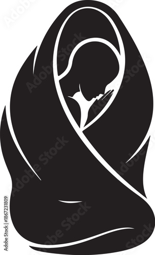 Mother holding baby in a swaddling cloth