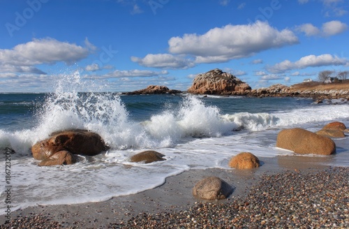 Ocean waves crashing on a rocky beach