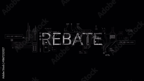 Rebate PNG text HUD Refund Money Back context of business technological PNG Alpha 3d Animation