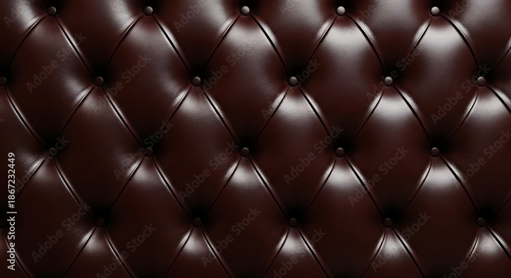 Fototapeta premium Luxurious Textured Dark Brown Leather Upholstery with Button Accents Detail
