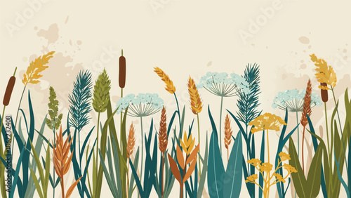 Beautiful vector illustration of wild grasses and plants in earthy tones, perfect for nature-themed designs