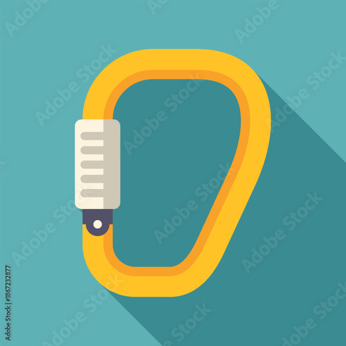 Yellow flat design carabiner showing security and outdoor sport equipment