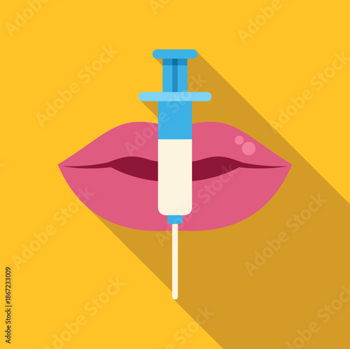 Lips receiving a cosmetic injection with a syringe for aesthetic enhancement