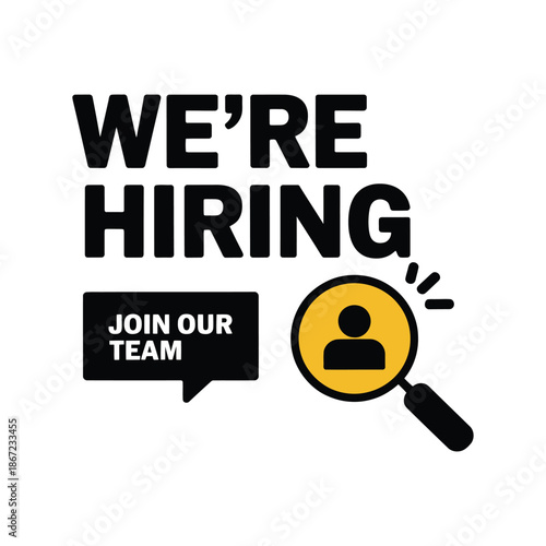 We re hiring Join our team a recruitment graphic with a magnifying glass