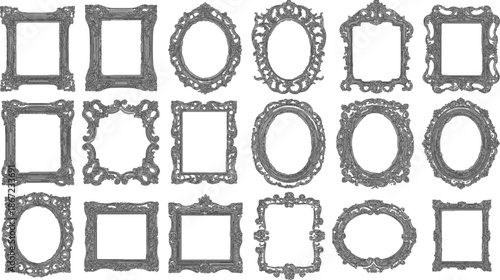 Antique collection of vintage letters and old grunge font vectors arranged in decorative gold frames and retro wooden borders for blank label designs