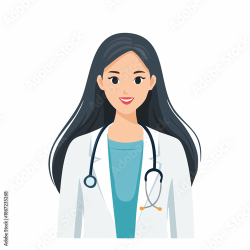 Smiling female doctor with stethoscope around her neck.