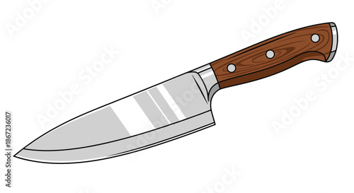 High quality kitchen chef knife with a sharp stainless steel blade and an ergonomic brown wooden handle for cooking.