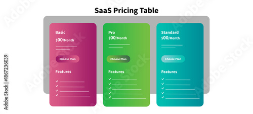 SaaS Pricing Plans Comparison Cards. Vector Illustration.