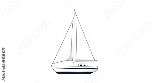 Simple clean line drawing of a white sailboat or luxury yacht on a calm day for nautical and maritime themed designs.