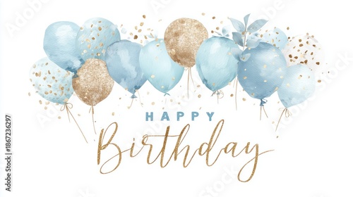 Aqua and Gold Balloon Banner for Birthday Celebrations