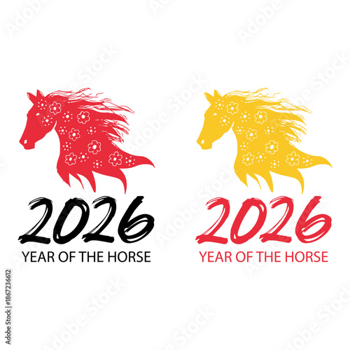 Year of the Horse. Vector Illustration. Design element for logo, label, emblem, sign.