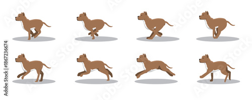 American Pit Bull Terrier Running Side Cartoon Animation Frame Vector