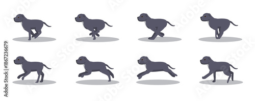 Staffordshire Bull Terrier Blue Running Side Cartoon Animation Frame Vector