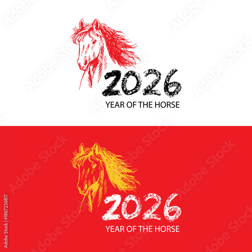 Year of the Horse. Vector Illustration. Design element for logo, label, emblem, sign.