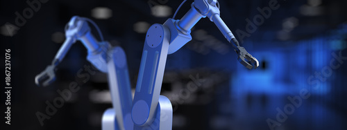 Single Robotic Arm Operating in Smart Automated Industrial Environment 3d render.