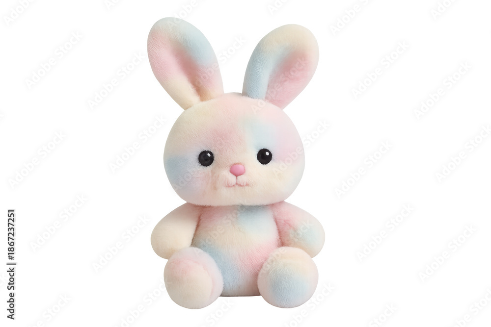 Obraz premium Pastel tie-dye plush bunny toy with transparent background
