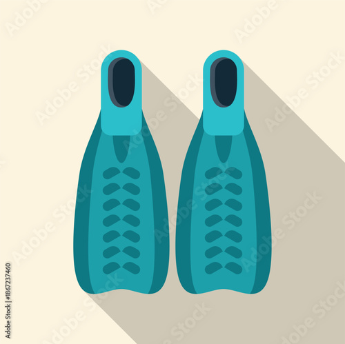 Pair of blue swimming flippers with long shadow on an off white background