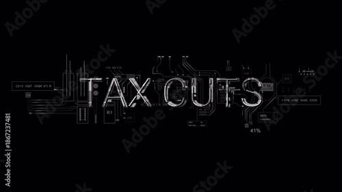 Tax cuts text HUD technological PNG Alpha saving money low tax charges context of business 3d Animation