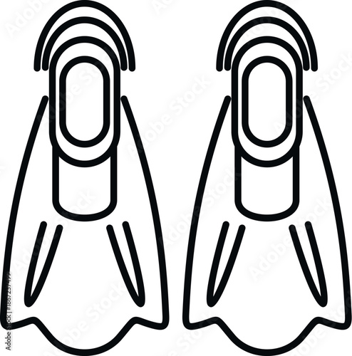 Pair of diving flippers representing water sports equipment outline style