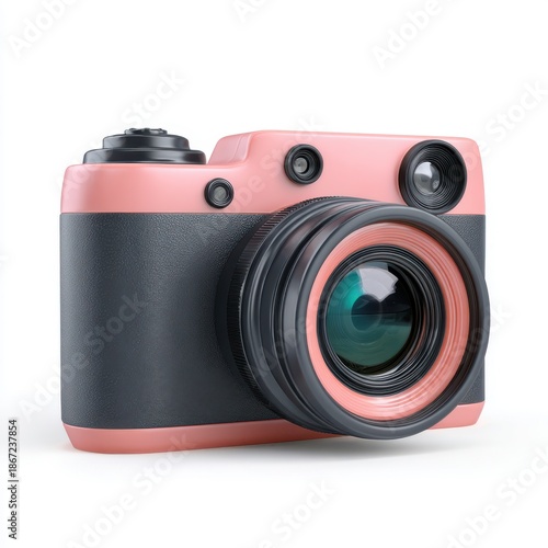 Pink camera isolated on white background isolated on white background