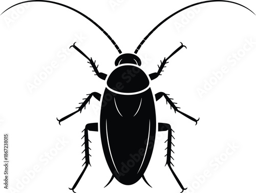 Cockroach silhouette insect icon isolated on white background pest control bug vector illustration biology entomology symbol design graphic minimal black