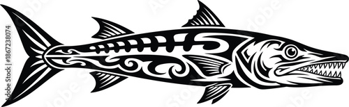 black and white tribal tattooed fish