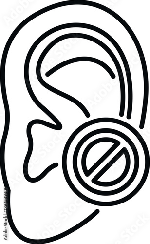 Ear icon showing hearing difficulty and silence with a forbidden sign