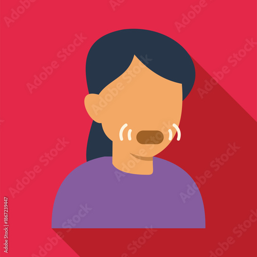 Woman feeling ill, having a cough symptom, flat vector illustration