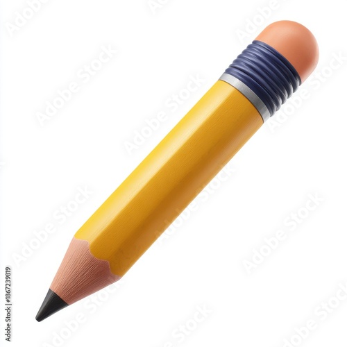Yellow pencil with pink eraser isolated on white background isolated on white background