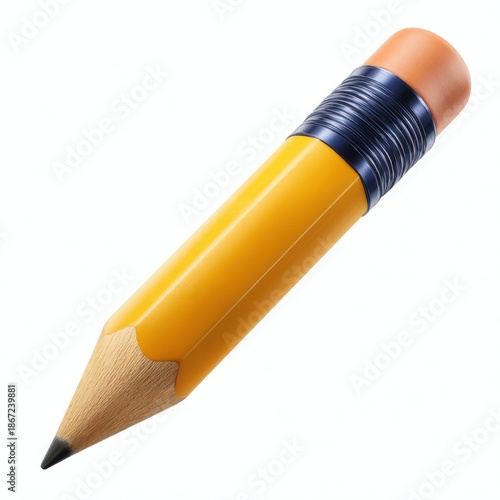 Yellow pencil with eraser isolated on white background isolated on white background