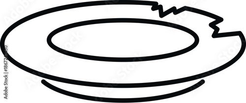 Broken plate showing a chipped edge, useful as a damaged kitchenware icon