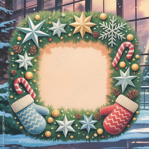 Cute Winter Festive Decorative Frame with Empty Center