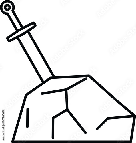 Sword stuck in stone, symbolizing legend, myth, and a quest for power