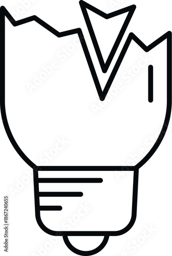 Broken lightbulb outline icon showing a shattered glass bulb, symbolizing failure or a bad idea