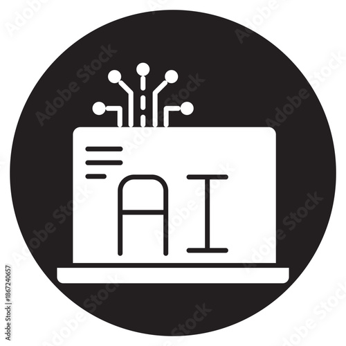 AI Laptop Icon, AI Powered Laptop, Intelligent Computing Device, Smart Technology Laptop, Advanced AI System, vector