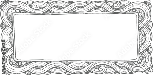 Vintage floral lace frame with a black and white baroque ornament pattern and clipping path for ornate wedding invitation design