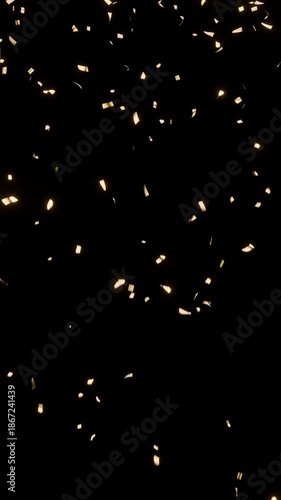 Golden confetti falling overlay on green screen and alpha matte, 3d animation for video composition.